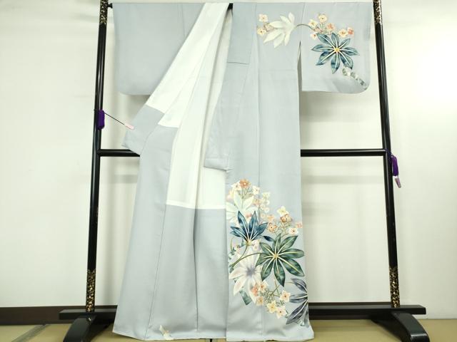 平和屋本店●極上　染刺工芸　大羊居　東京友禅　訪問着　刺繍　草花文　淡藤色地　金糸　逸品　DZAB4040kh6