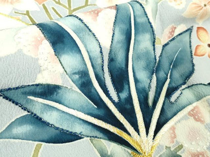 平和屋本店●極上　染刺工芸　大羊居　東京友禅　訪問着　刺繍　草花文　淡藤色地　金糸　逸品　DZAB4040kh6
