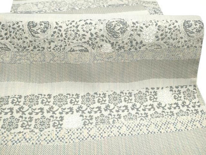 平和屋着物●西陣　とみや織物謹製　とみや帯　全通柄袋帯　横段花唐草文　銀糸　正絹　逸品　CABL9886hy
