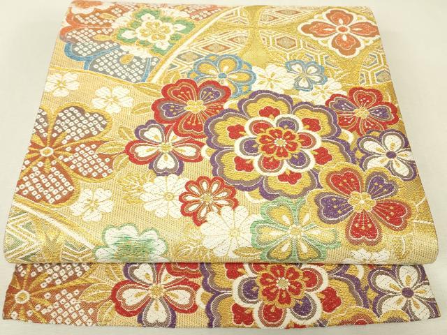 平和屋着物▼六通柄袋帯　正倉院花文　金糸　正絹　逸品　DABJ1625az