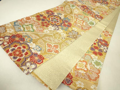 平和屋着物▼六通柄袋帯　正倉院花文　金糸　正絹　逸品　DABJ1625az