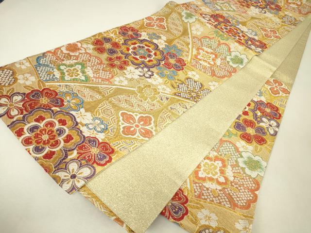 平和屋着物▼六通柄袋帯　正倉院花文　金糸　正絹　逸品　DABJ1625az
