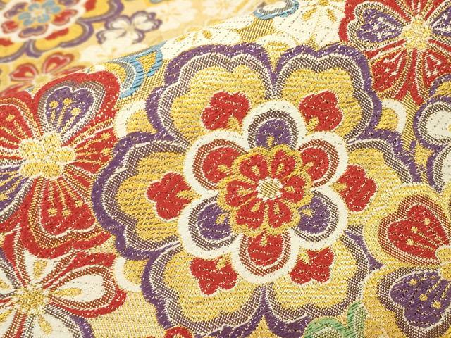 平和屋着物▼六通柄袋帯　正倉院花文　金糸　正絹　逸品　DABJ1625az