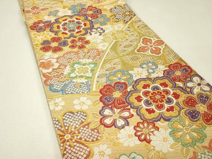 平和屋着物▼六通柄袋帯　正倉院花文　金糸　正絹　逸品　DABJ1625az