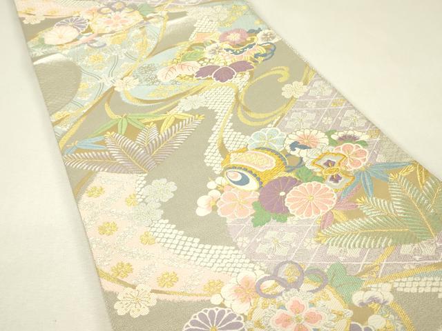 平和屋着物▼六通柄袋帯　宝尽くし吉祥花文　金銀糸　さが美扱い　正絹　逸品　DABJ1637az