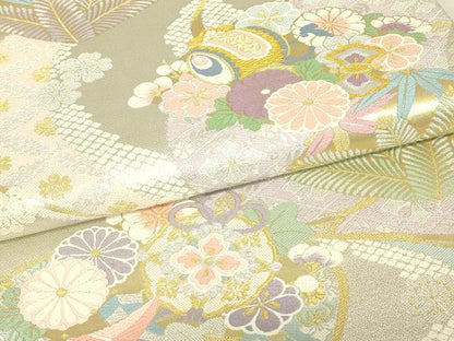 平和屋着物▼六通柄袋帯　宝尽くし吉祥花文　金銀糸　さが美扱い　正絹　逸品　DABJ1637az