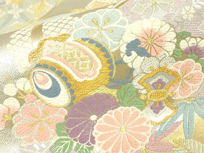 平和屋着物▼六通柄袋帯　宝尽くし吉祥花文　金銀糸　さが美扱い　正絹　逸品　DABJ1637az
