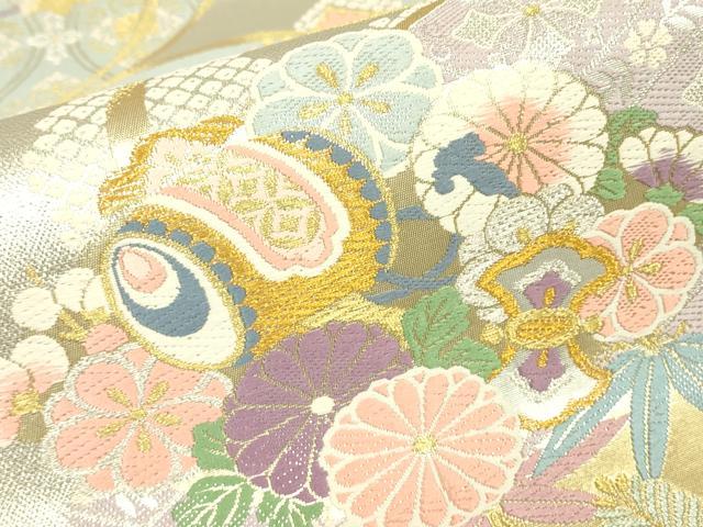 平和屋着物▼六通柄袋帯　宝尽くし吉祥花文　金銀糸　さが美扱い　正絹　逸品　DABJ1637az