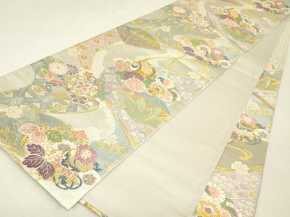平和屋着物▼六通柄袋帯　宝尽くし吉祥花文　金銀糸　さが美扱い　正絹　逸品　DABJ1637az