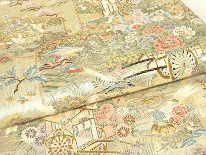 平和屋着物▼六通柄袋帯　屏風御車文　金銀糸　正絹　逸品　DABJ1689az