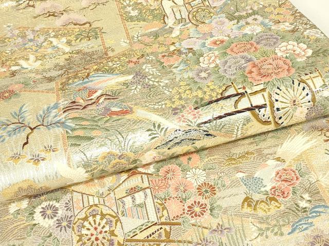 平和屋着物▼六通柄袋帯　屏風御車文　金銀糸　正絹　逸品　DABJ1689az