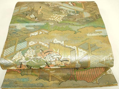 平和屋着物▼六通柄袋帯　源氏物語　金糸　正絹　逸品　DABJ1696az