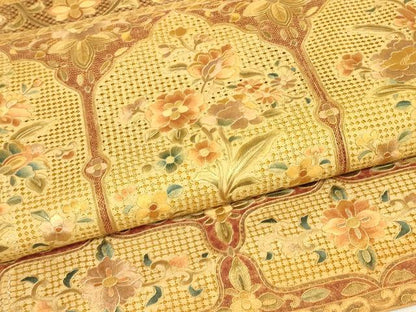 平和屋着物●中国三大刺繍　スワトウ刺繍　汕頭刺繍　総刺繍　太鼓柄袋帯　紬地　草花文　正絹　逸品　DABJ1700az