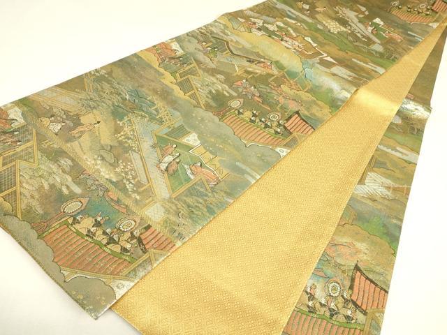 平和屋着物▼六通柄袋帯　源氏物語　金糸　正絹　逸品　DABJ1696az