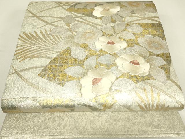 平和屋着物▼佐賀錦　総刺繍　太鼓柄袋帯　駒刺繍　草花文　金銀彩　正絹　逸品　DABJ1694az