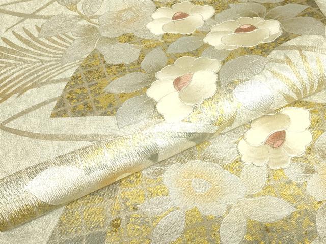 平和屋着物▼佐賀錦　総刺繍　太鼓柄袋帯　駒刺繍　草花文　金銀彩　正絹　逸品　DABJ1694az