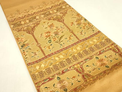 平和屋着物●中国三大刺繍　スワトウ刺繍　汕頭刺繍　総刺繍　太鼓柄袋帯　紬地　草花文　正絹　逸品　DABJ1700az