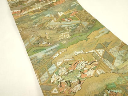 平和屋着物▼六通柄袋帯　源氏物語　金糸　正絹　逸品　DABJ1696az