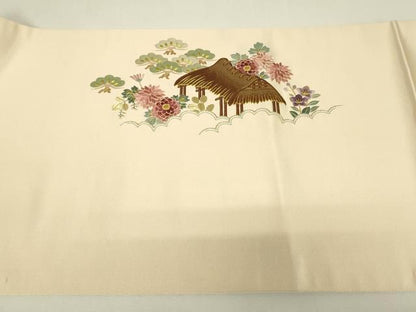 平和屋着物▼総刺繍　駒刺繍　太鼓柄袋帯　茶屋辻風景花文　金糸　正絹　逸品　DABJ1784az