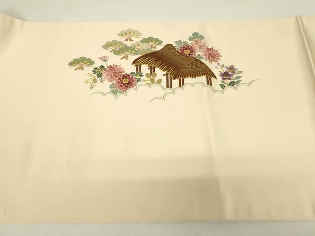 平和屋着物▼総刺繍　駒刺繍　太鼓柄袋帯　茶屋辻風景花文　金糸　正絹　逸品　DABJ1784az