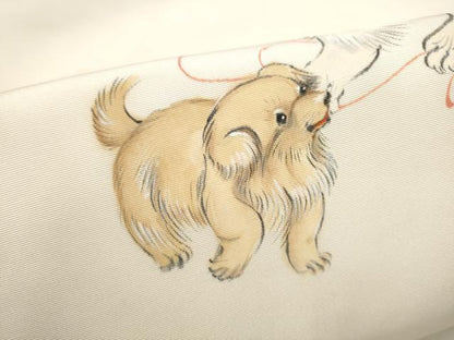 平和屋着物●塩瀬　九寸名古屋帯　作家物　手描き　犬　正絹　逸品　CABL9999hy