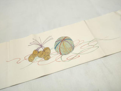 平和屋着物●塩瀬　九寸名古屋帯　作家物　手描き　犬　正絹　逸品　CABL9999hy