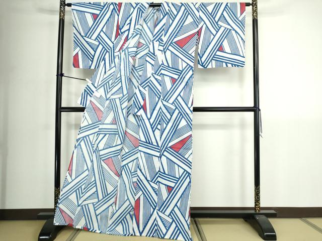 平和屋着物∴夏物　浴衣　幾何学文　綿　逸品　DABK1106cd