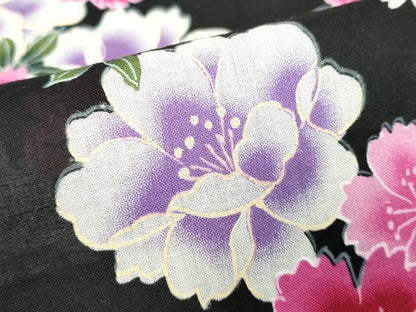 平和屋着物∴夏物　浴衣　舞桜文　黒地　綿　逸品　DABK1113cd