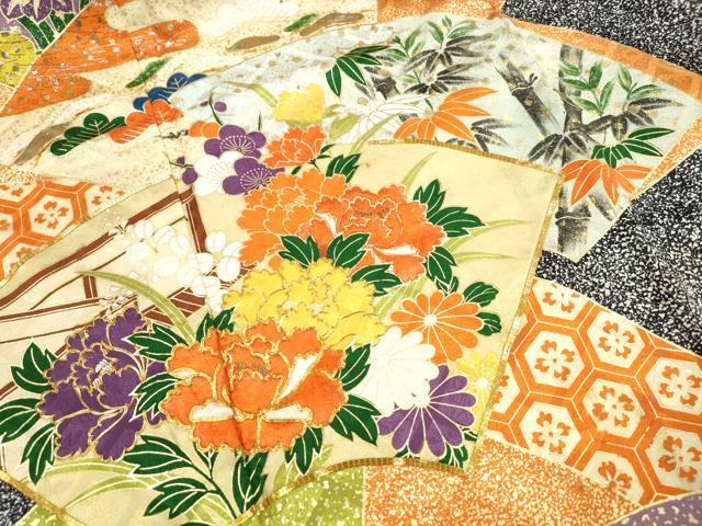 平和屋着物■豪華振袖　駒刺繍　地紙花文　たたき染め　金彩　正絹　逸品　DABK3039qa