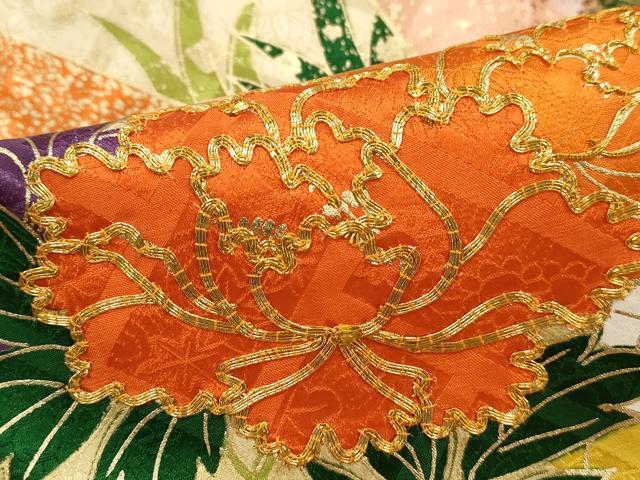 平和屋着物■豪華振袖　駒刺繍　地紙花文　たたき染め　金彩　正絹　逸品　DABK3039qa
