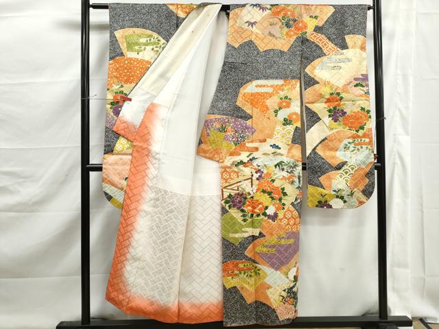 平和屋着物■豪華振袖　駒刺繍　地紙花文　たたき染め　金彩　正絹　逸品　DABK3039qa