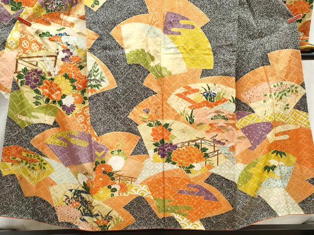 平和屋着物■豪華振袖　駒刺繍　地紙花文　たたき染め　金彩　正絹　逸品　DABK3039qa