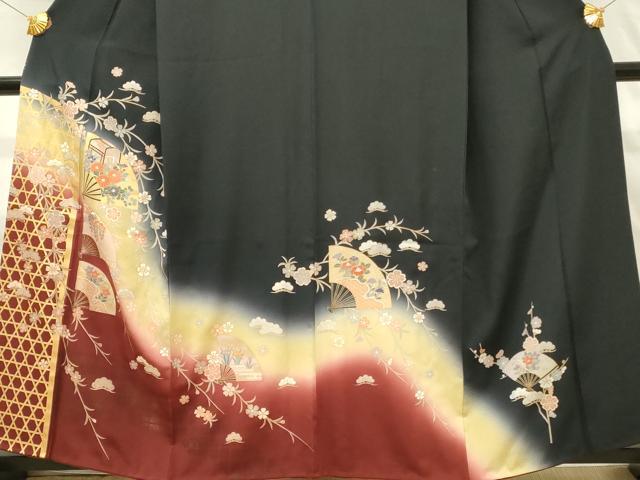 平和屋着物■訪問着　扇面御所車花文　枝垂桜　暈し染め　金彩　正絹　逸品　DABJ5635qp