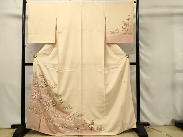 平和屋着物■訪問着　作家物　駒刺繍　草花文　暈し染め　金彩　正絹　逸品　DABJ5629qp
