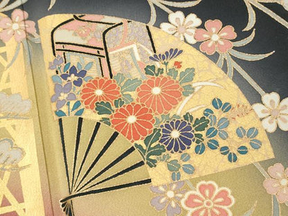 平和屋着物■訪問着　扇面御所車花文　枝垂桜　暈し染め　金彩　正絹　逸品　DABJ5635qp