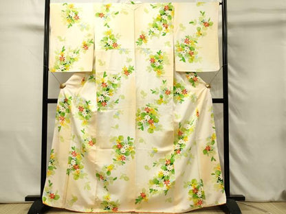 平和屋着物■上質な小紋　草花文　暈し染め　正絹　逸品　DABJ5649qp