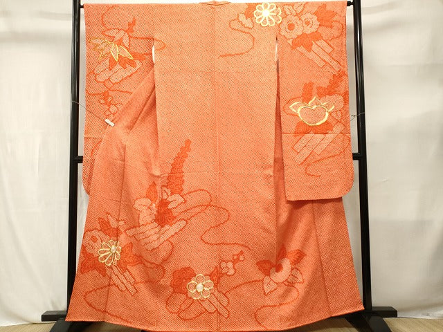 平和屋着物■豪華振袖　総絞り　駒刺繍　花筏文　正絹　逸品　CABL3810ev
