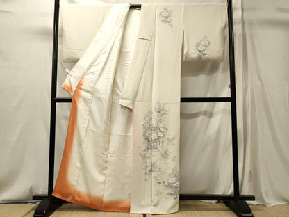 平和屋着物■訪問着　手描き　流水草花文　正絹　逸品　CABM0847oy