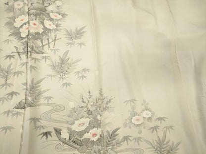平和屋着物■訪問着　手描き　流水草花文　正絹　逸品　CABM0847oy