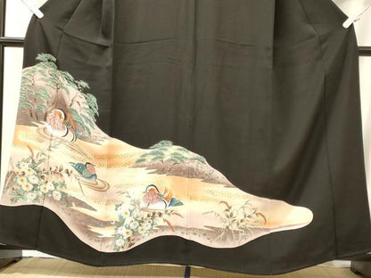 平和屋着物■豪華黒留袖　鴛鴦花枝松文　暈し染め　金彩　正絹　逸品　CABM0879oy