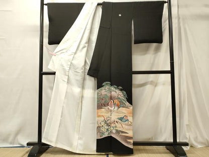 平和屋着物■豪華黒留袖　鴛鴦花枝松文　暈し染め　金彩　正絹　逸品　CABM0879oy