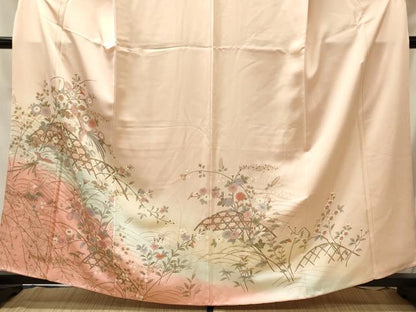平和屋着物■訪問着　鳳凰籬草花文　暈し染め　金彩　正絹　逸品　CABM0891oy