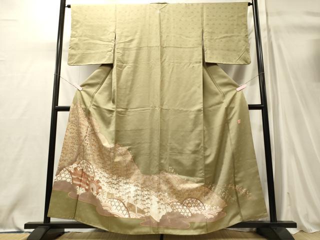 平和屋着物■西陣　京の名門　じゅらく謹製　色留袖　駒刺繍　枝垂れ柳　金彩　正絹　逸品　CABM0864oy