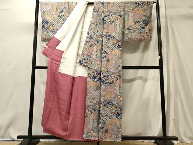 平和屋着物■上質な小紋　吉祥花文　金彩　正絹　逸品　未使用　CABM0861oy