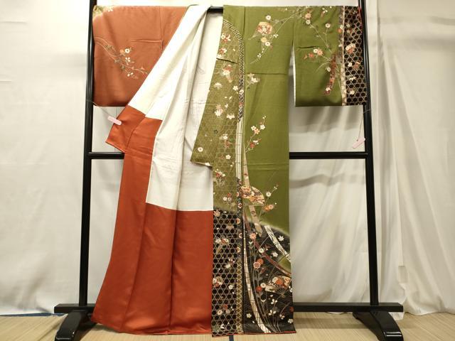 平和屋着物■訪問着　駒刺繍　流水扇面花文　暈し染め　金彩　正絹　逸品　CABM0890oy