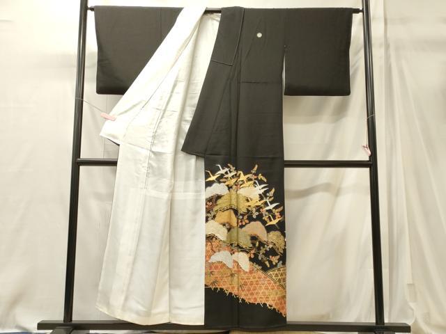 平和屋着物■豪華黒留袖　駒刺繍　籬飛鶴松文　金銀彩　正絹　逸品　CABM0882oy