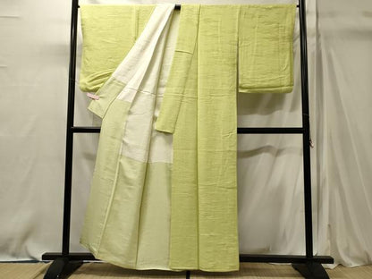 平和屋着物■上質な色無地　吉祥地紋　若苗色　正絹　逸品　CABM0870oy
