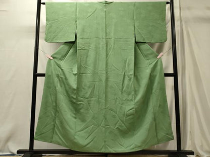 平和屋着物■上質な色無地　菱松葉地紋　柳色　正絹　逸品　CABM0871oy