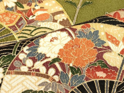 平和屋着物■訪問着　駒刺繍　流水扇面花文　暈し染め　金彩　正絹　逸品　CABM0890oy