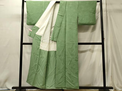 平和屋着物■上質な色無地　菱松葉地紋　柳色　正絹　逸品　CABM0871oy